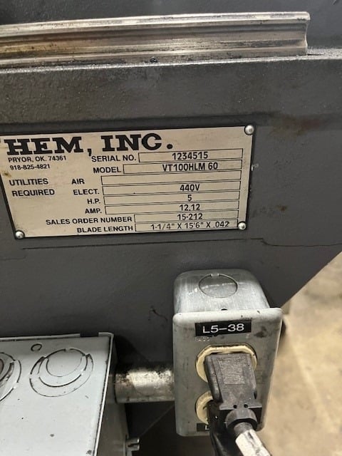 18" x 20.75" Hem #VT100HLM60, semi-automatic, 15' 6" x 1.25" x .042"blade - Image 3