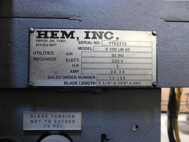 18" x 20" Hem #V100LM60, vertical band saw, 15' 6" x 1.25"blade, 5 HP, 60° miter, 2013 - Image 6