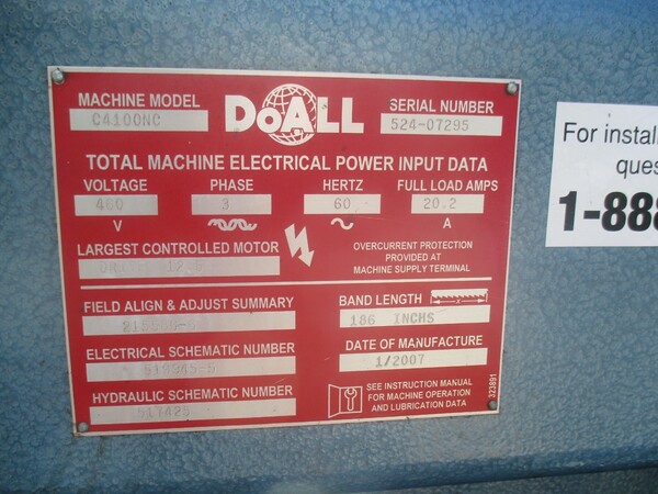14" x 16" DoAll #C-4100NC, prog semi-auto band saw, 105-275 FPM, 1.5" x 186" blade, 2007 - Image 5