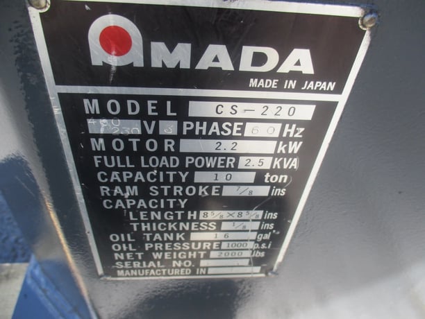 1/ 8" x 8" x 8" Amada #CS-220, hydraulic corner notcher, 36 SPM, foot pedal - Image 10