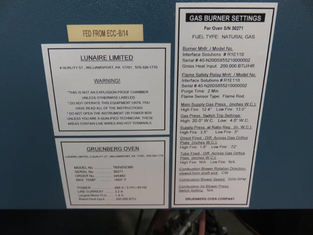 36" width x 48" H x 36" D Gruenberg #T65VDG360, Box Oven, Natural Gas, 650&deg;F max Temp., 200000 BTU Heat - Image 3