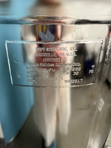 25 gallon Pope Scientific, Inc., Stainless Steel Pressure Vessel, 30/FV @ 200°F, On Wheels, 2017 - Image 2