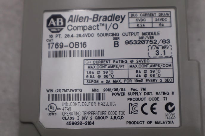 Allen-Bradley 1769-OB16 SER B F/W REV 3.1 Compact I/O Module #B-1340 - Image 2