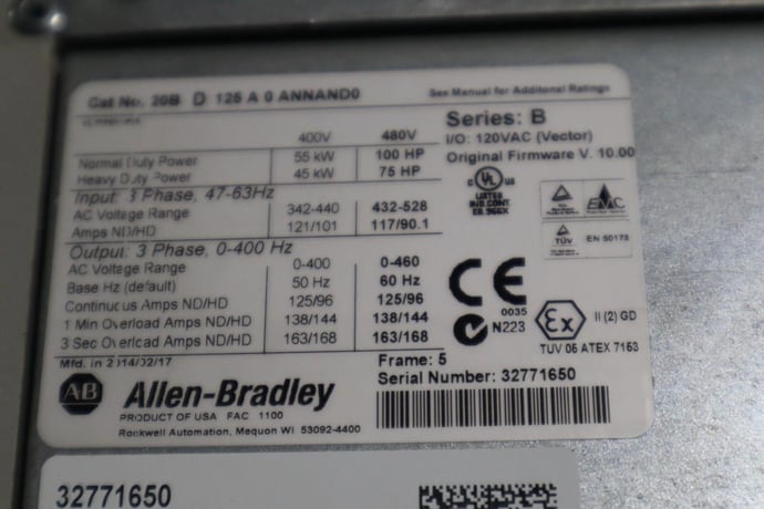 Allen-Bradley Bradley 20BD125A0ANNAND0 100 HP Ser B Powerflex 700 Drive VFD Stock 3367-A - Image 2