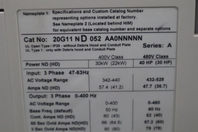 Allen-Bradley Bradley 20G11ND052AA0NNNNN /A PowerFlex 755 480V AC 40HP STOCK 2272C 884951037922 - Image 2