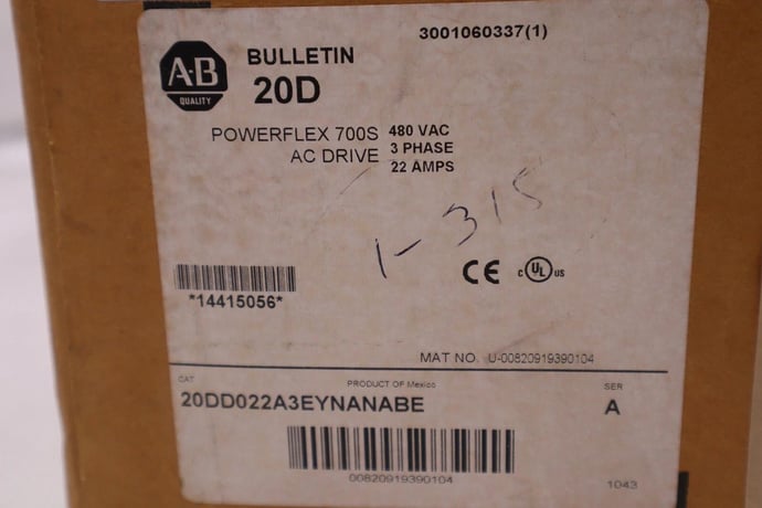 Allen-Bradley BRADLEY 20DD022A3EYNANABE Ser. A POWERFLEX 700S DRIVE 480V 15 HP STK 3517 - Image 2