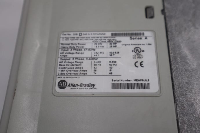 Allen-Bradley VFD Powerflex 700, 20bd040a3nynann0, 30 HP, 480V, 460 Hz STOC 1846 - Image 2