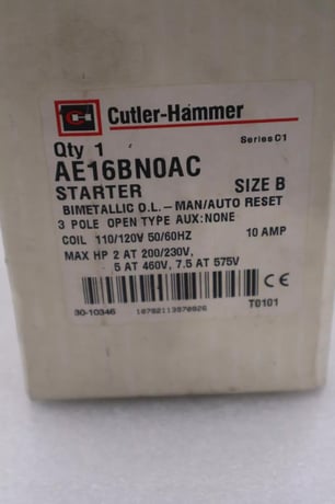 NEW Cutler-Hammer Hammer AE16BN0AC Size B Starter 3 Pole 10 AMP Open Type STOCK 5448 - Image 1