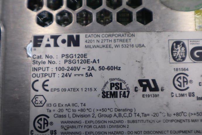 Eaton PSG120E Power Supply 100-240V 2A 50-60Hz Input 24V 5A Output STOCK K-3536 - Image 2
