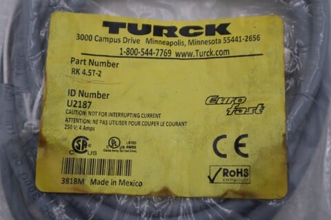Turck RK-4.5T-2 EUROFAST RK-4.5T-2 CABLE CORDSET, new, STOCK G983A - Image 1