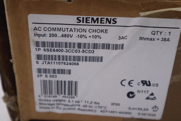 NEW SIEMENS 6SE6400-3CC03-5CD3 480V LINE REACTOR MICROMASTER 4 3AC STOCK 5133 - Image 1