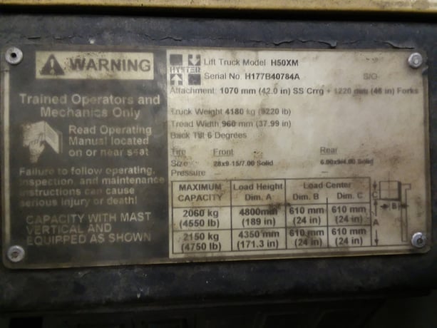 3100 lb. Hyster #H-50XM, propane, side shift, hydro, 48" forks, 130" lift height, #78968 - Image 6