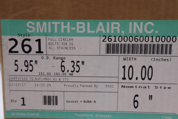 Smith-Blair Inc. Style 261 Single Band Full Circle Stainless Steel 6" #3108 - Image 1