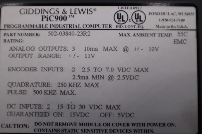 Giddings & Lewis 502-03840-23R2 PIC900 Programmable Industrial Computer New - Image 5
