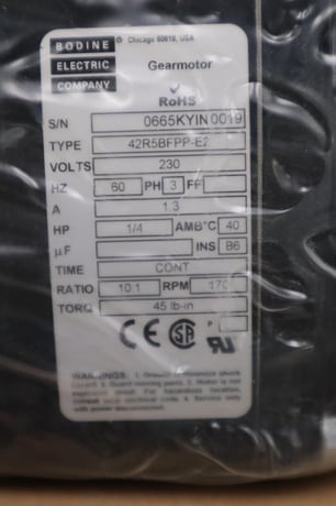 Bodine gear motor 42r5bfpp-e2 230V 3PH 1/4HP 10:1 170 RPM NEW UNIT STOCK H711 - Image 2