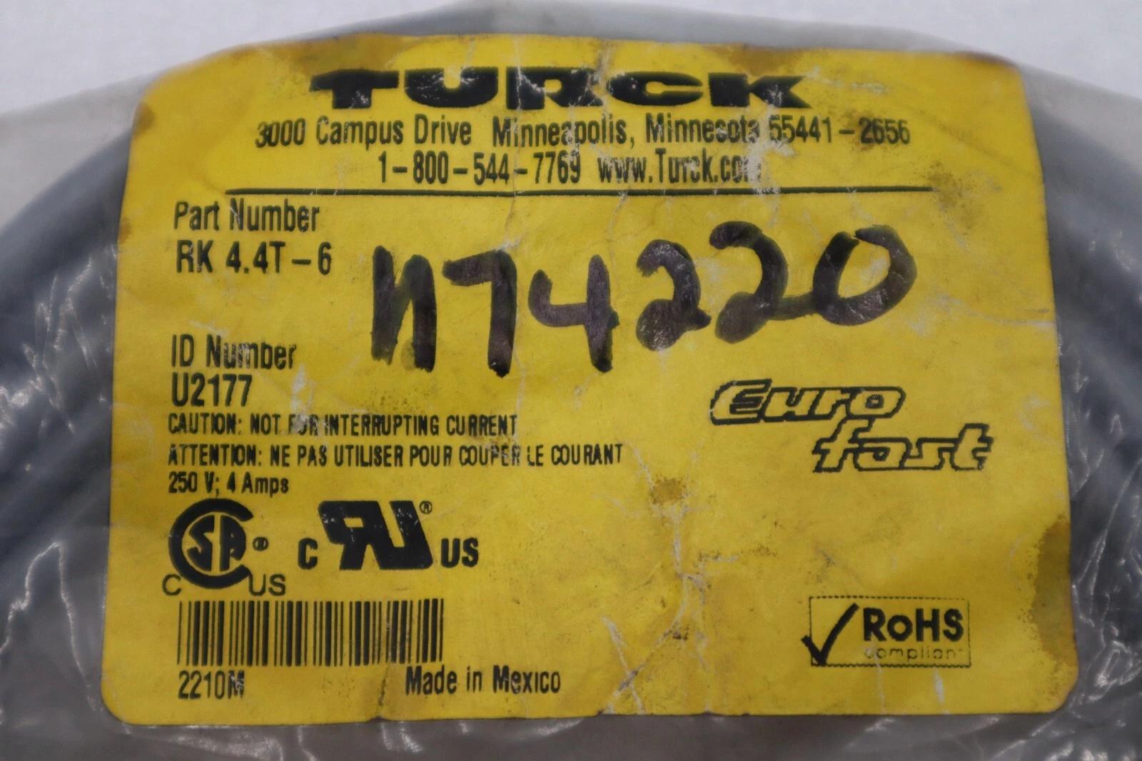 Turck RK4.4T-6 Eurofast Cordset Cable Female Straight 4 Wire, new, STOCK H1050 - Image 2