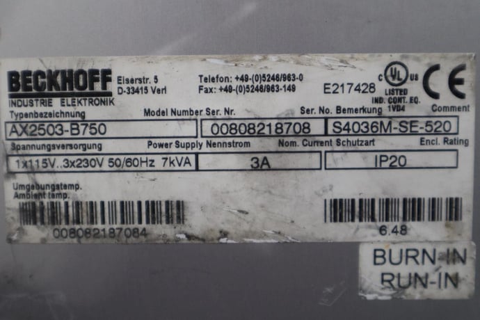 Beckhoff #AX2503-B750 AX2503 Servo Drive STOCK 3436-D - Image 3
