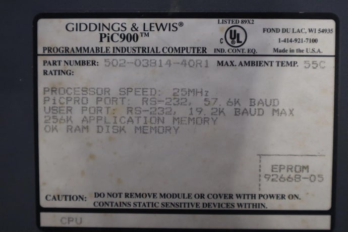 Giddings & Lewis PiC900 CPU Module 502-03814-40R1 STOCK 3809 - Image 5