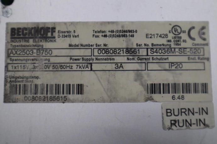 Beckhoff #AX2503-B750 ser 00808218561 servo drive stock 3437-d - Image 2