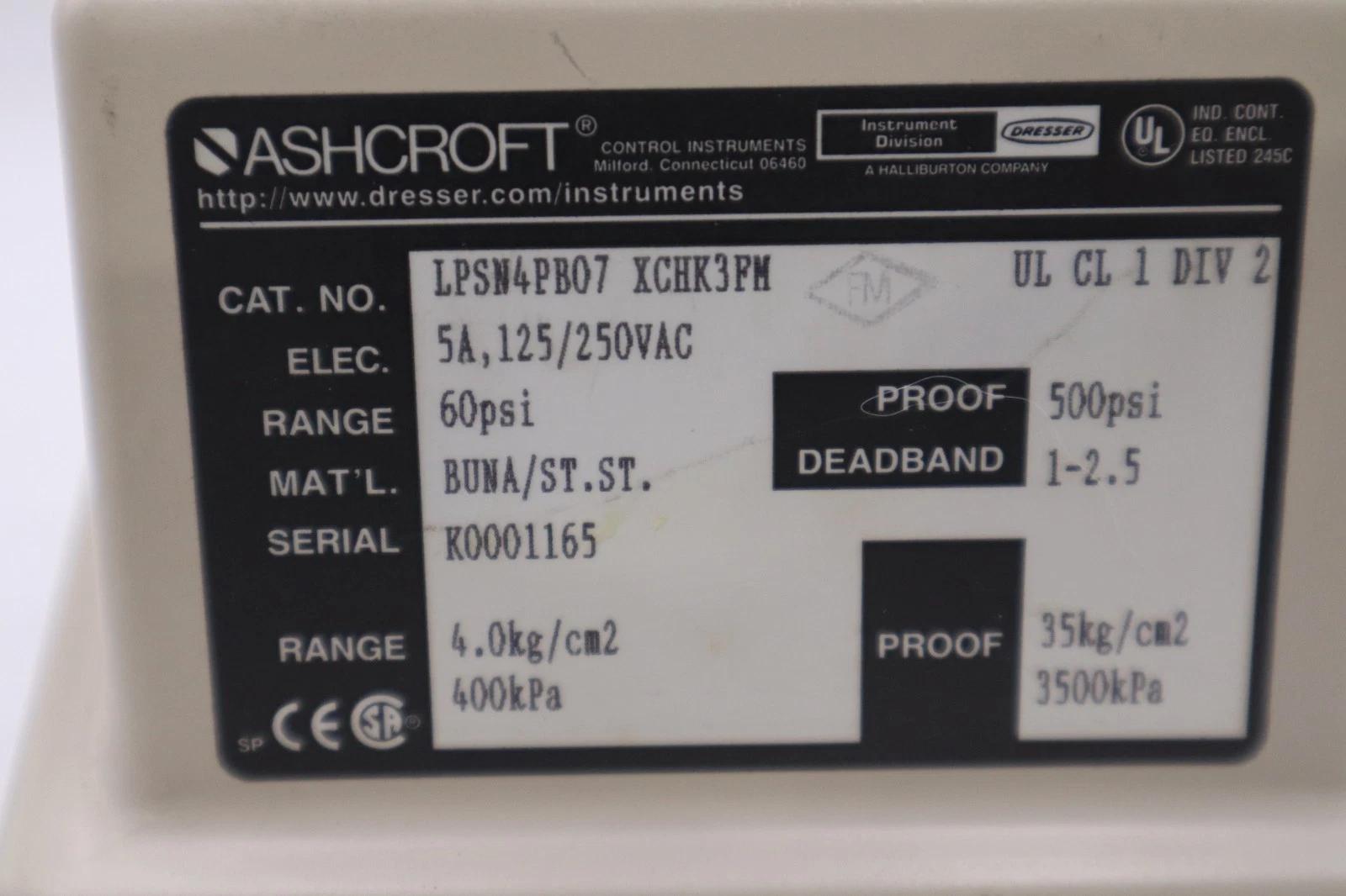 NEW ASHCROFT LPSN4PB07 XCHK3FM Pressure Switch 5A 125/250VAC STOCK H1249 - Image 2