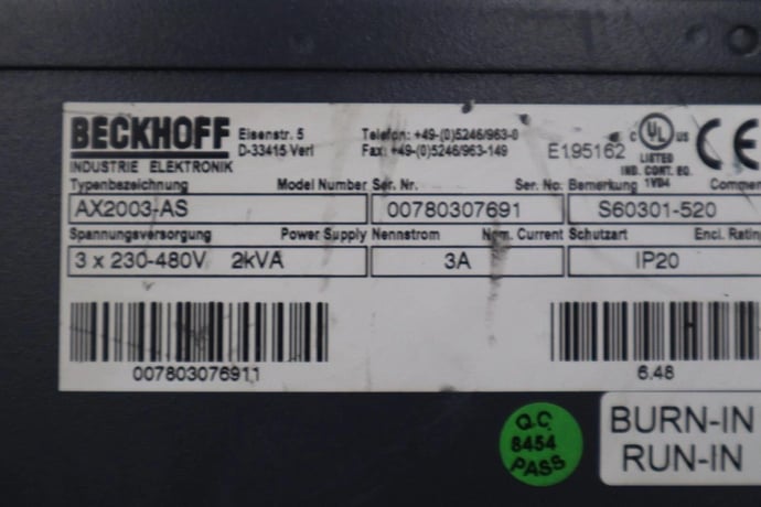 Beckhoff #AX2003-AS S60301-520 Digital Compact Servo Drive Amplifier STK 3439-D - Image 2