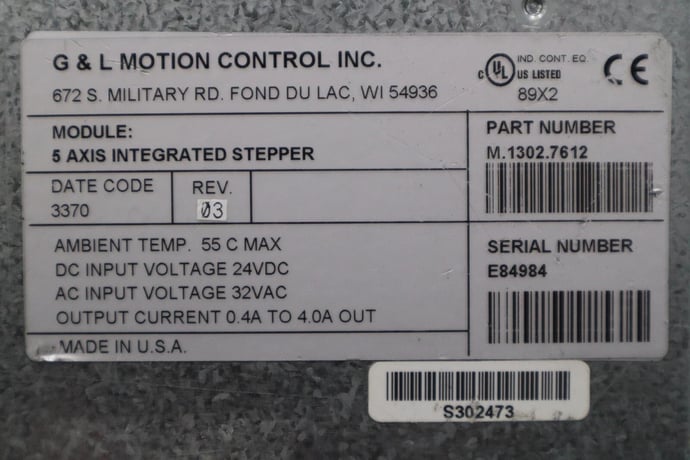 G & L MOTION CONTROL M.1302.7612 5-Axis Integrated Stepper 32Vac STOCK K-155-C - Image 2