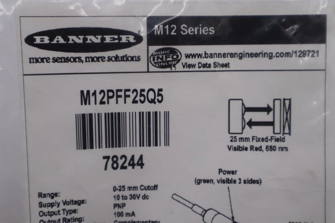 Banner M12PFF25Q5 Photoelectric Sensor 10-30 VDC NEW OPEN BOX STOCK L-205-C - Image 2
