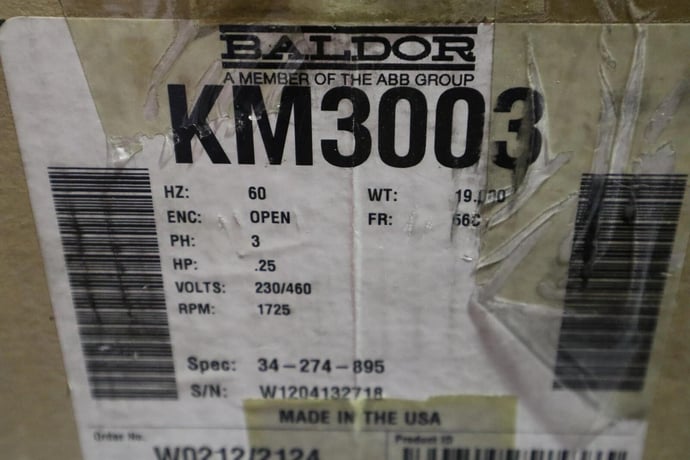 New open box baldor km3003 34-274-895 230/460v 1.3/.65a motor stock s-73 - Image 1