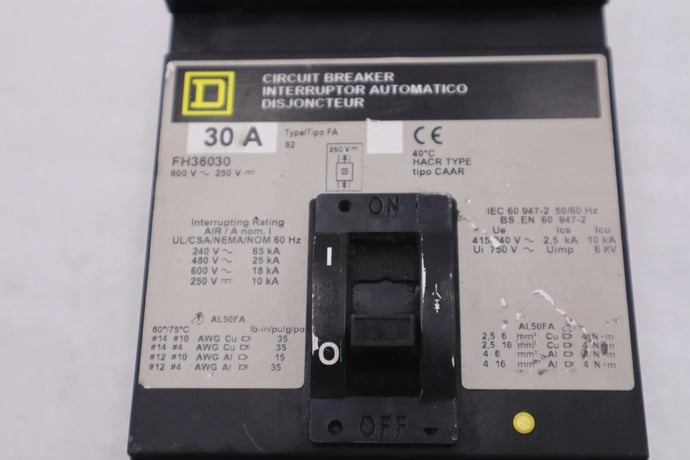 Square D FH36030 I-Line Circuit Breaker 600V 3P 3PH 30 AMP STOCK H167 - Image 2