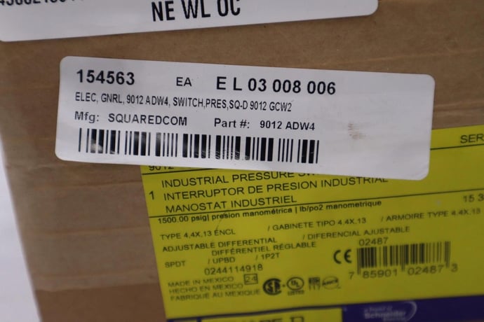 NEW SQUARE D 9012GCW-2 INDUSTRIAL PRESSURE SWITCH 9012 GCW2 STOCK G294 - Image 3