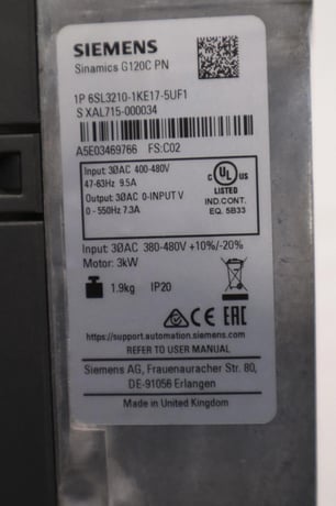 Siemens 6SL3210-1KE17-5UF1 Sinamics Frequency Converter 3.0 kW 4 HP STOCK H1139 - Image 2