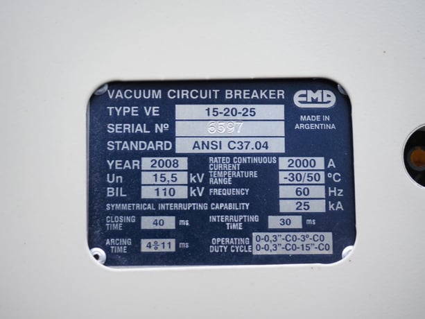 2000 Amp, EMA, No. VDH-15kV, 15500 Volts, Vacuum, 25kA Short, Unused - Image 2