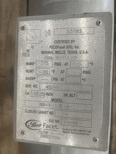 8" Sweet Vertical Coalescing Filter Separator, 275 psi, 2013 (2 available) - Image 3