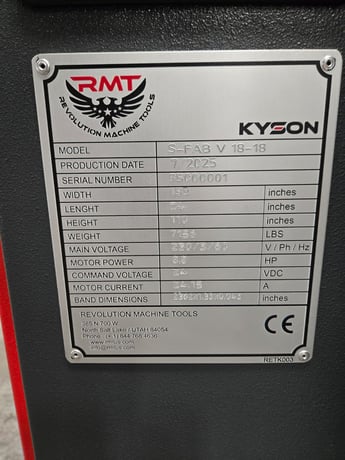 18" x 28" RMT #S-FAB-VSM-18-18, semi automatic vertical double miter bandsaw, 49-349 FPM, 5.4 HP, 1.3" x - Image 7