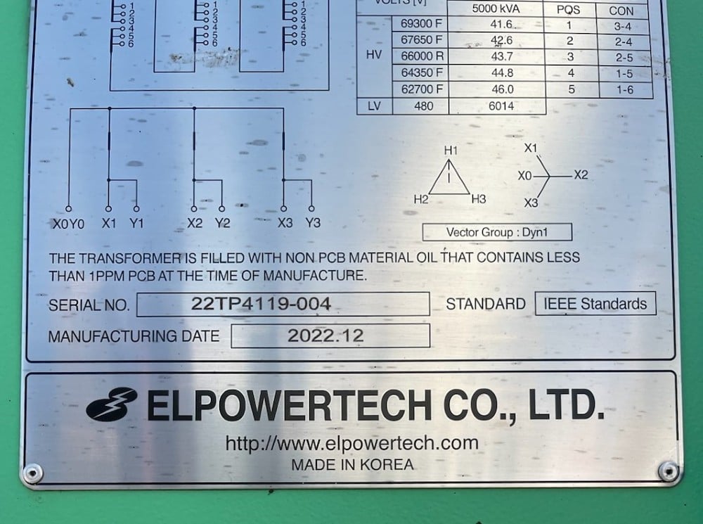5000 KVA 66000 Primary, 480/277 Secondary, Elpowertech, transformer, 2022 unused - Image 7