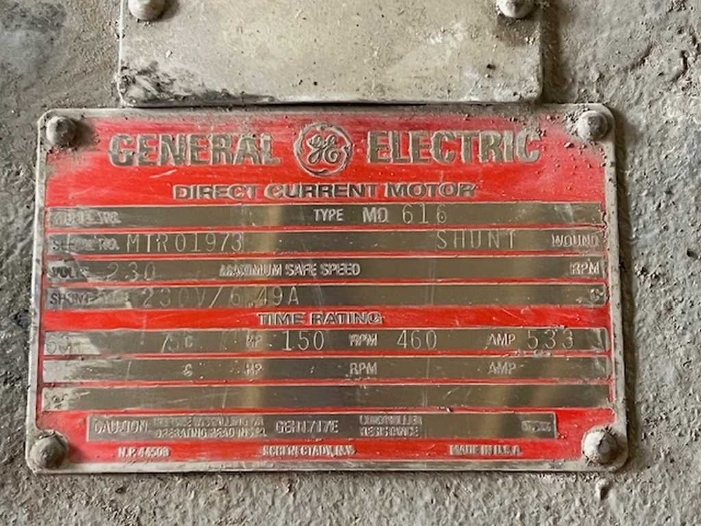 150 HP 460 RPM General Electric, DC motors, MD 616 AE, 230 Volts, (3 available) - Image 2