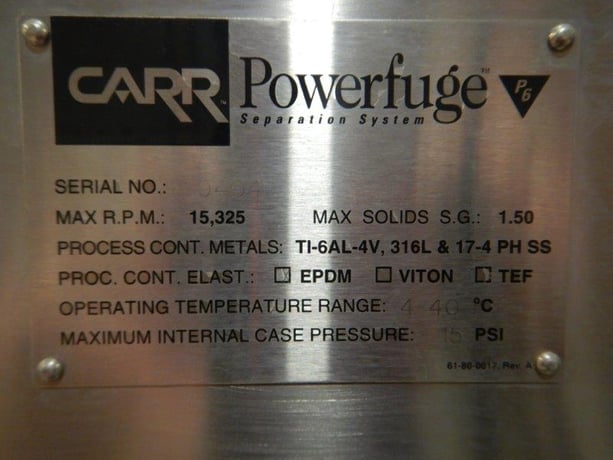6" Carr #Powerfuge-P6, Stainless Steel Centrifuge Separation System, 1.5 HP, 230 V., 6" ID bowl, 15325 RPM, - Image 7