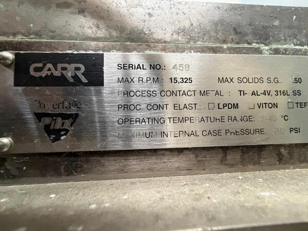 Carr #9004PLT, Pilot Viafuge Centrifuge, 316l Stainless Steel, 15325 rpm, 1 HP, controls, 2001 - Image 9