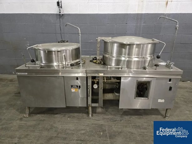 Market Forge #MT60E, Commercial Dual Soup Kettles, Stainless Steel, 30" & 26" diameter, dumpers & spigots - Image 1
