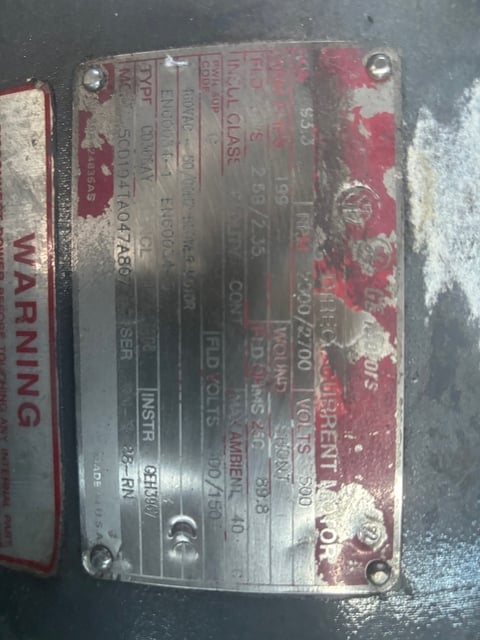125 HP 2500/2700 RPM General Electric, Frame 368AY, shunt wound, DPBV, 500 VA, 300 VF - Image 2