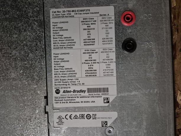 600 HP Allen-Bradley, 20-750-MI2-E395F370, Powerflex 750 VFD, 600 Volts, 3 phase, 2019 - Image 2
