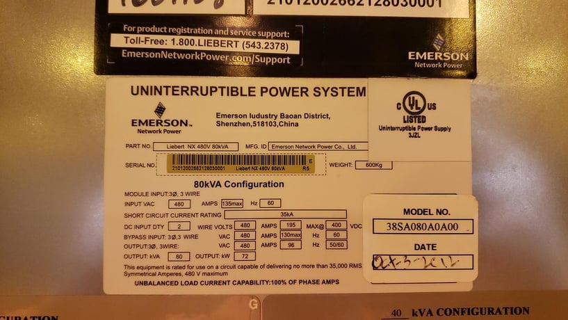 80.0 KVA Liebert #NX, uninterruptible power supplies, 3 wire, w/ Battery Cabinet, 206 A., 480 Volts, 2012 - Image 3