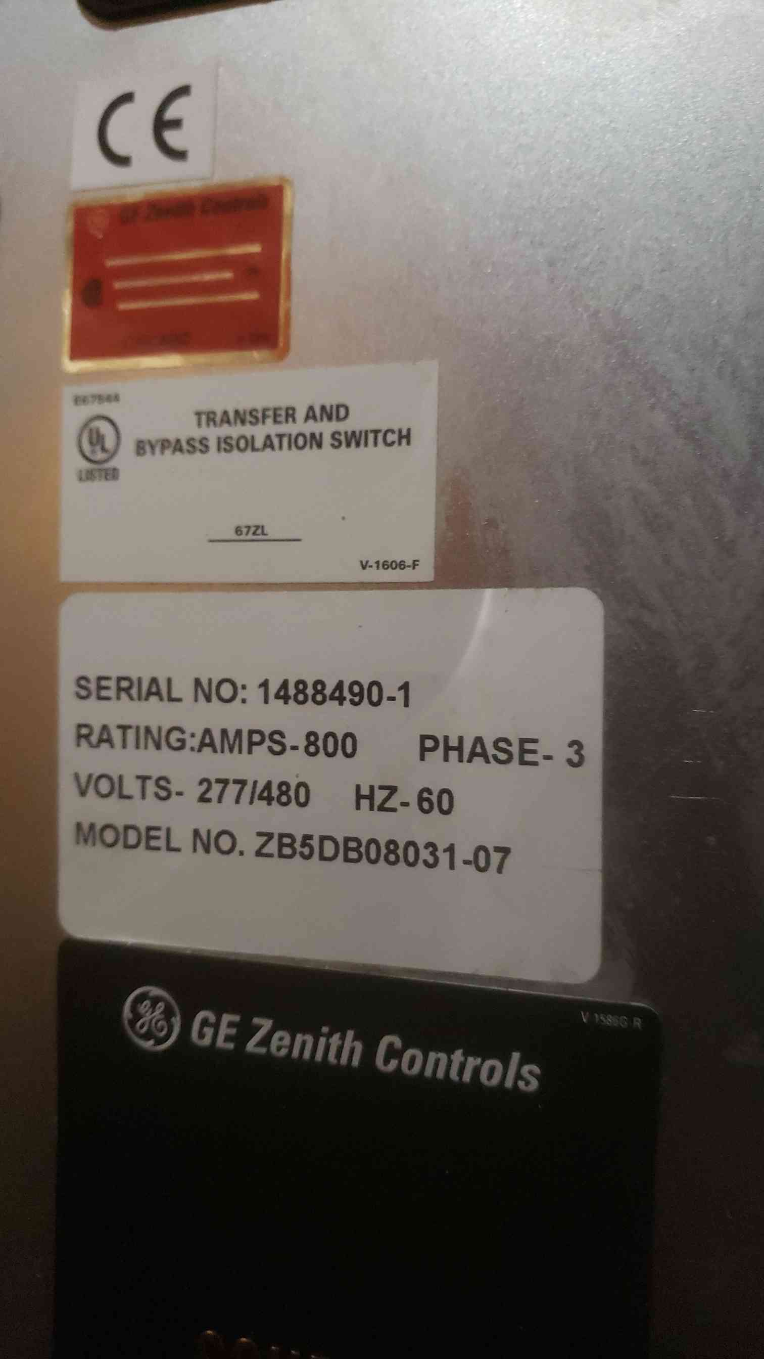 800 Amp. GE Zenith automatic transfer switch, ZB5DB08031-07, Transfer & Bypass Isolation, 277/480 Volts, 2 - Image 10