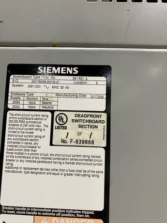 200 Amp. SB3 REV A Switchboard, 208Y/120V, with Eaton Pringle Switch, 208Y/120V. - Image 2