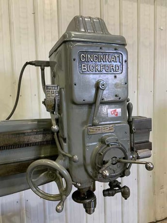 3' -9" Cincinnati Bickford, column radial drill, box drill table, power elevation, coolant, 3 HP - Image 7