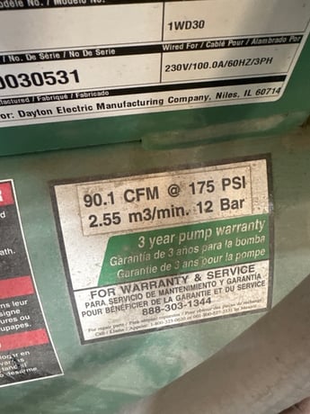 1 HP Dayton Speedaire #1WD38, Compressor, w/Compressed Air Dryer, 91 cfm, 175 psi, 230 V - Image 3