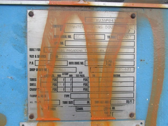 3908 sq.ft., Tranter #UFX-85-6-SP-401, superchanger Stainless Steel plate heat exchange, 12" Inlet/Outlet - Image 2