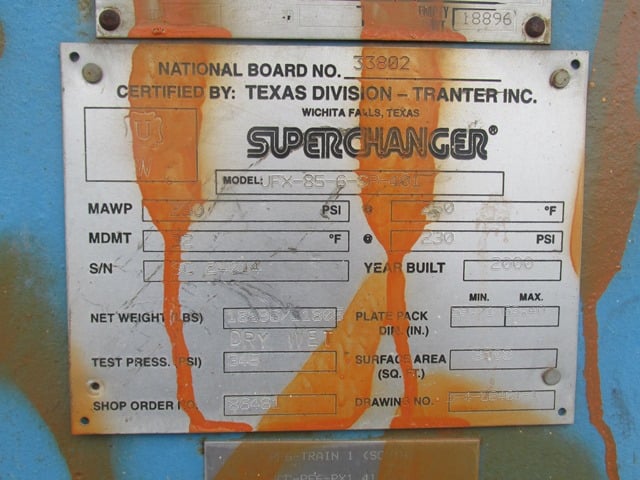 3908 sq.ft., Tranter #UFX-85-6-SP-401, superchanger Stainless Steel plate heat exchange, 12" Inlet/Outlet - Image 3