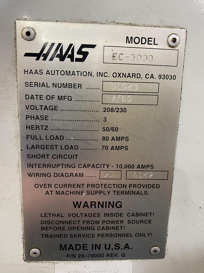 Haas #EC-3000, 3-Axis CNC horizontal machining center, 120" X, 40" Y, 32" Z, 6000 RPM, 30 side mount tool - Image 7