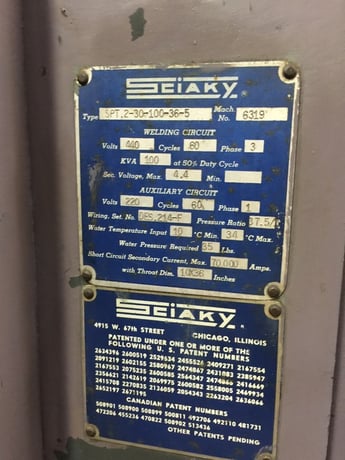 100 KVA Sciaky #SPT2-30-100-36-5, spot welder, 10' x 36" throat, variable up/down pressure Amtronics controls - Image 4